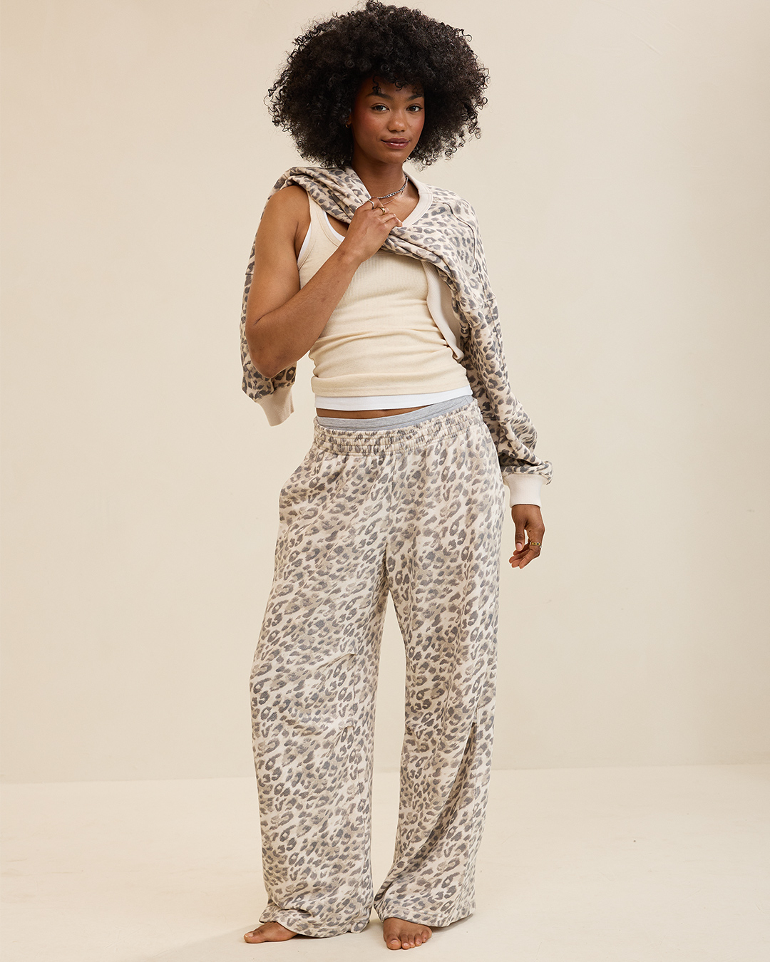 Woman layering Aerie loungewear.