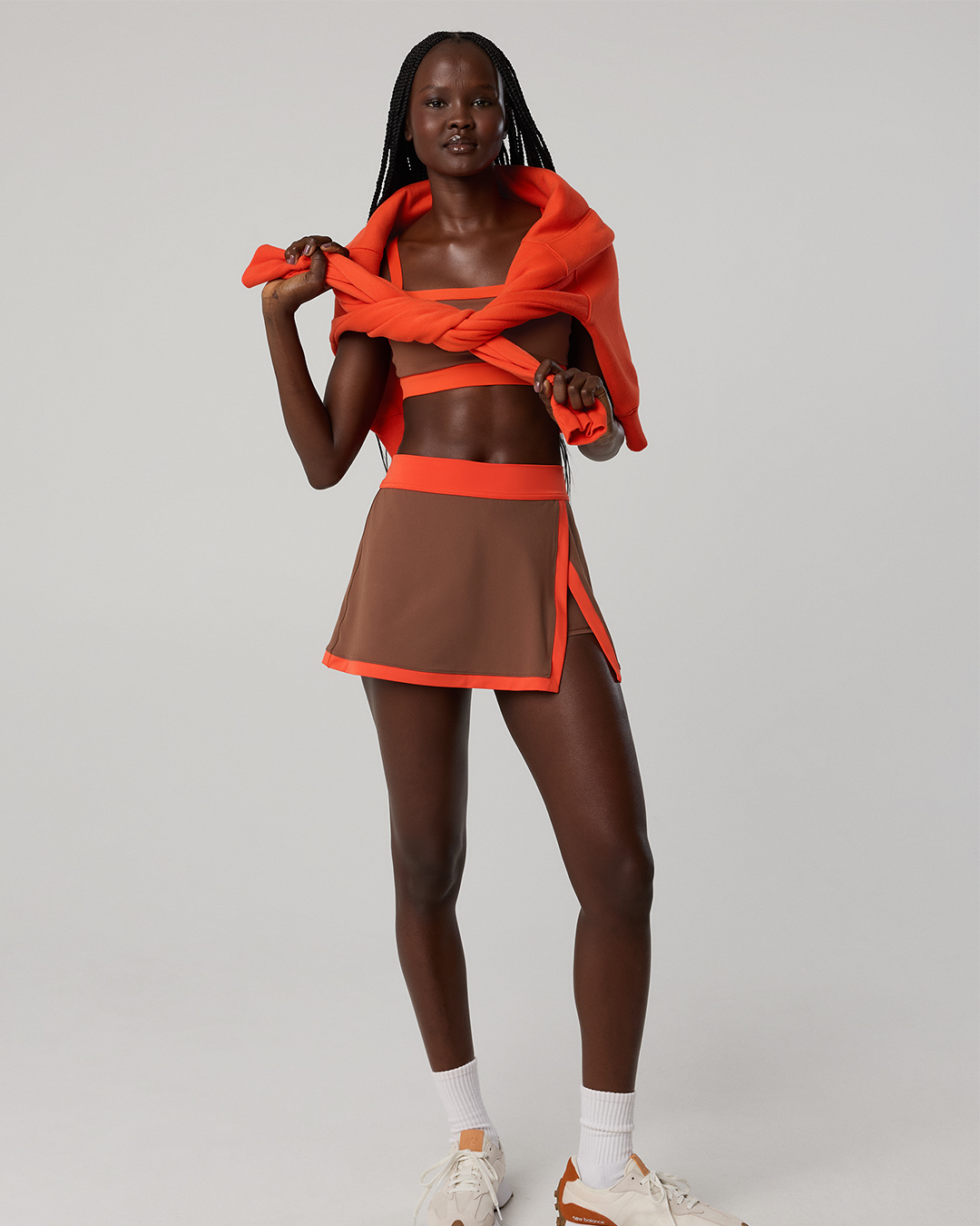 Woman wearing sporty skort.