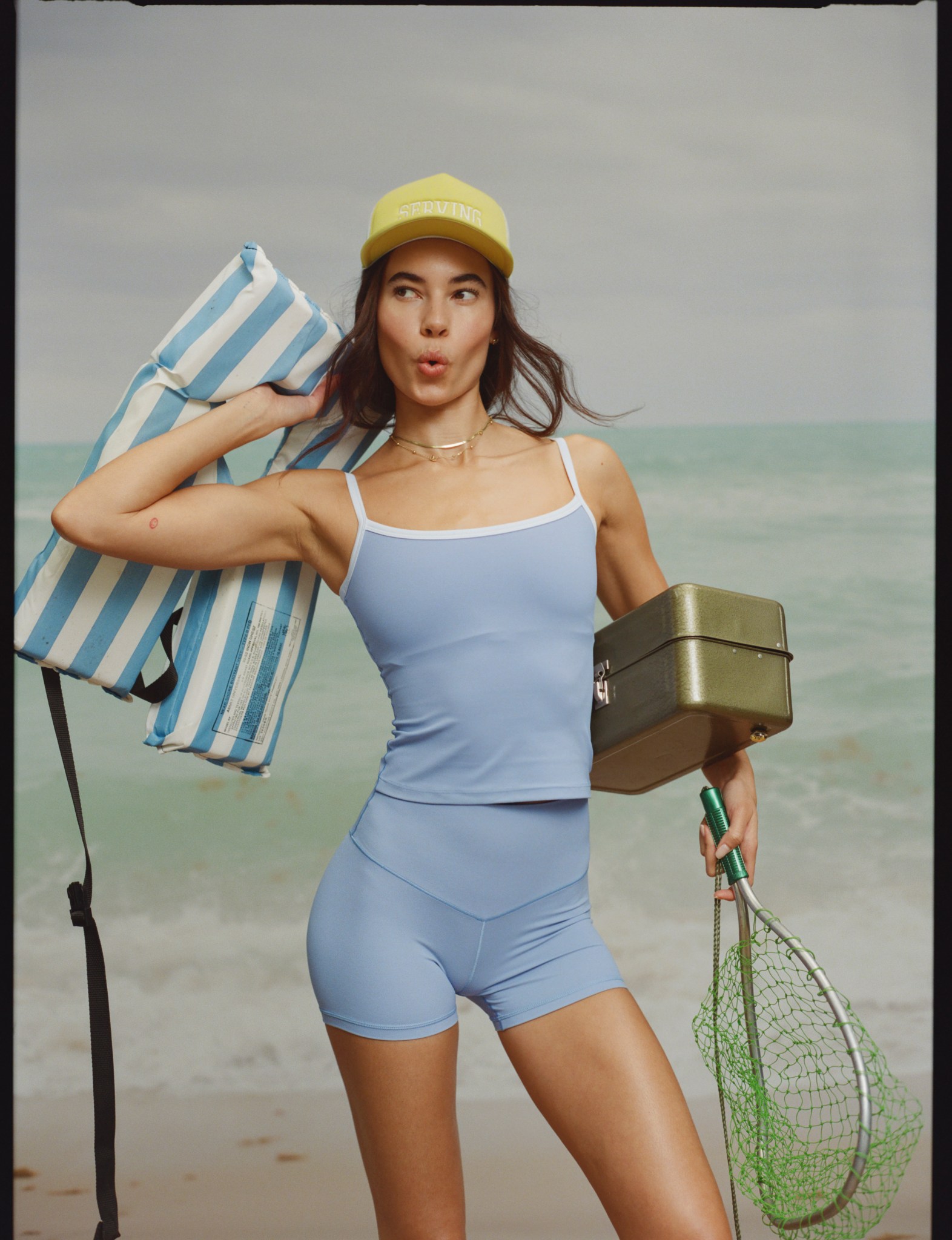 Woman wearing bike shorts.